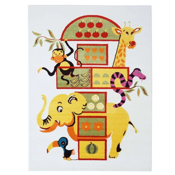 Ladole Rugs Adorable Cute Durable Soft Modern Moda Collection Kids Area Rug Carpet with Elephant White, 5x8, Size: 5&3 inch x 7&