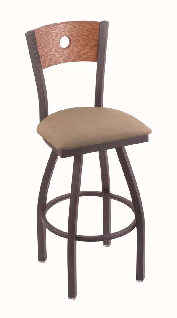 Holland Bar Stool 830 Voltaire 25x22 Counter Stool with Pewter Finish, Rein Thatch SEAT, Medium Oak BACK, and 360 Swivel 83025PW
