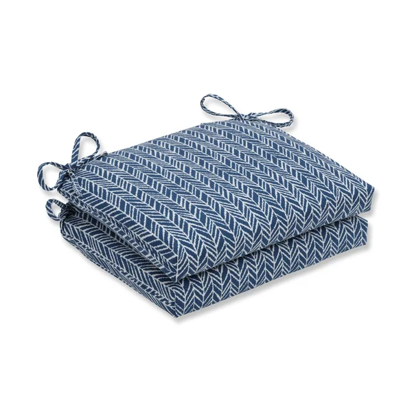Pillow Perfect Outdoor - Indoor Herringbone Ink Blue Squared Corners Seat Cushion (Set of 2)