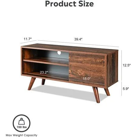 Wlive Mid-Century Modern TV Stand for 40/43 inch TV - Entertainment Center with Storage Cabinet and Open Shelves, Media Console f