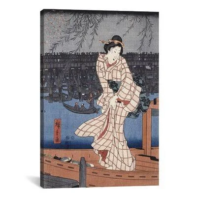&Evening on The Sumida River& by Utagawa Hiroshige Painting Print on Canvas World Menagerie Size: 18x22 H x 12x22 W x 0.75x22 D