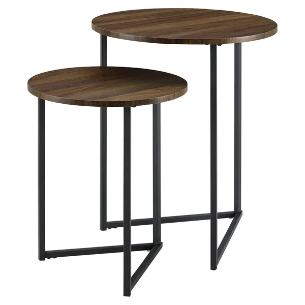 Manor Park 2 Piece Round Nesting End Table Set, Black