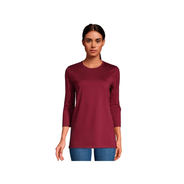 Petite Lands& End 3/4- Sleeve Supima Cotton Crewneck Tunic - Women's, Size: Small Petite, Dark Red
