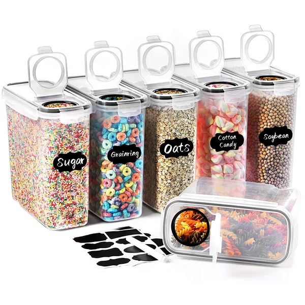 SODPE 6 Pack Cereal Containers Storage Set - BPA Free - Airtight Food Storage Container with Lids, 135.2oz for Snacks, Sugar, Ri