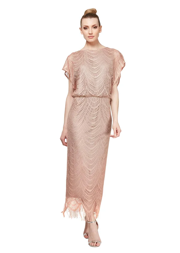 SL Fashions Womens Metallic Crochet Cocktail Dress Gold 12