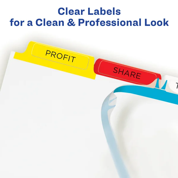 Avery Print & Apply Clear Label Dividers, Index Maker Easy Apply Printable Label Strip, 5 Multicolor Tabs, 25 Sets (11423)