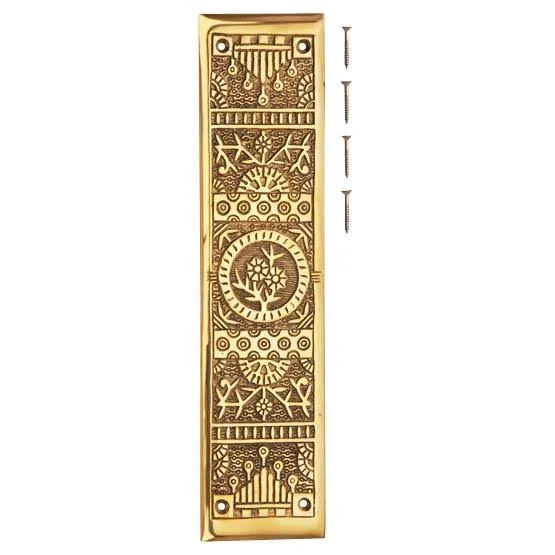 11 1/4 inch Eastlake Solid Brass Push Plate - Polished Brass