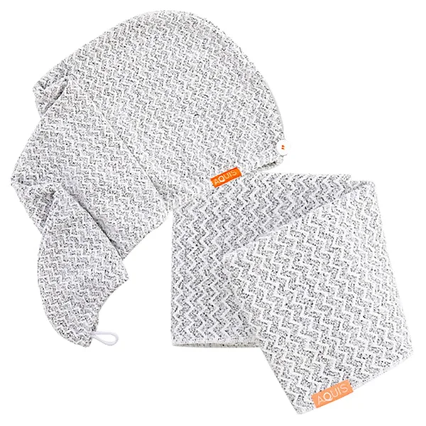 Aquis Lisse Luxe Hair Turban and Hair Towel - Chevron (Worth £60.00) - 50cm x 107cm