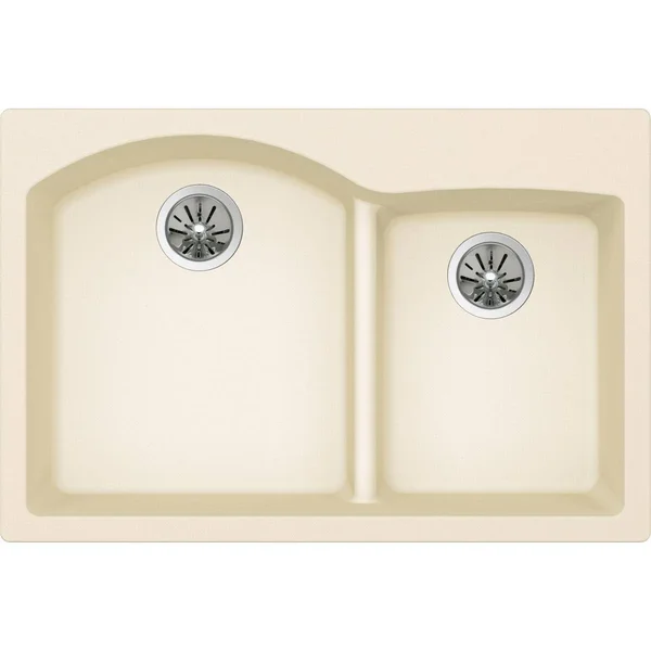 Elkay Quartz Luxe 33 inch Offset 60/40 Double Bowl Drop-In Sink - Caviar ELXH3322RCA0