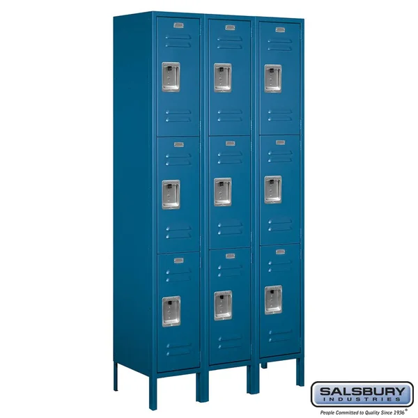 Salsbury Industries 63365bl-u 36 in. W x 78 in. H x 15 in. D Standard Metal Locker-Triple Tier-3 Wide-Blue-Unassembled