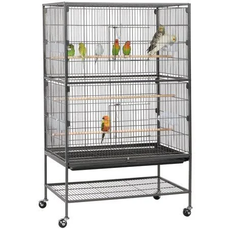 Smilemart Rolling 52 Large Metal Parrot Bird Cage W 3 Perches & 4 Feeders Storage, Black