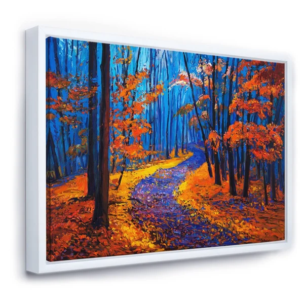 Designart 'Autumn Colored Forest Treescape XXXVI' Traditional Framed Canvas Wall Art Print - 20 in. Wide x 12 in. High - Black