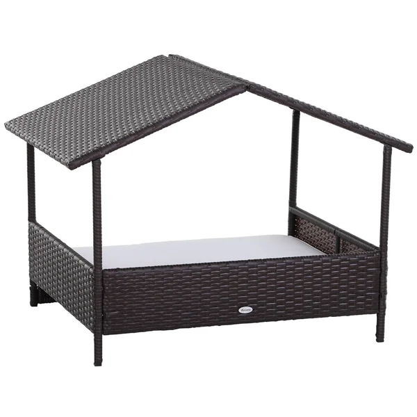 PawHut 4 Sturdy Legs Elevated & Cushioned PE Rattan Dog, Cat House with Comfortable Protective Anti-Slip Sleeping Pad &