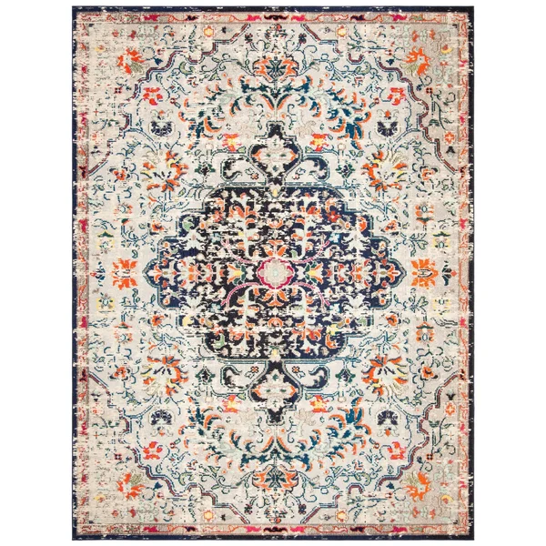 Safavieh Madison Sabire Boho Medallion Distressed Rug (10& x 10& Round - Navy/Light Blue)