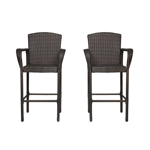 Wo 47 inch All Weather Outdoor Patio Wicker Barstool (Set of 2), Coffee