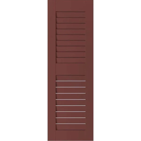 Ekena Millwork 18 in. x 39 in. Exterior Real Wood Sapele Mahogany Louvered Shutters Pair Cottage Red