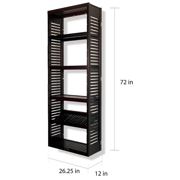 John Louis Home 12in Deep Solid Wood Premier Woodcrest Storage Tower Espresso