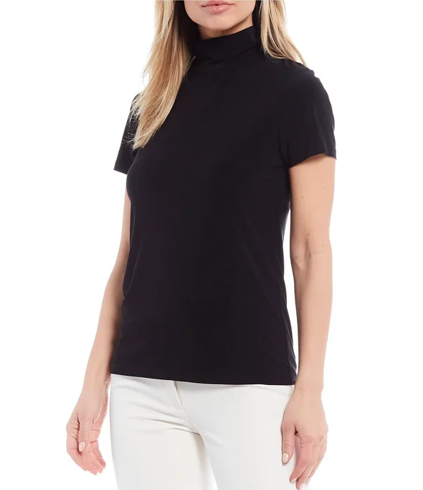 Anne Klein Women's Short Sleeve Mock Neck Top - Anne Black - XL