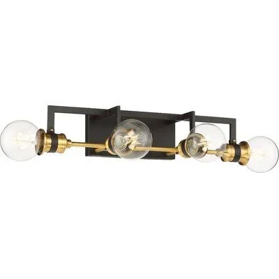 4-Light Dimmable Warm Brass, Black Bath Bar