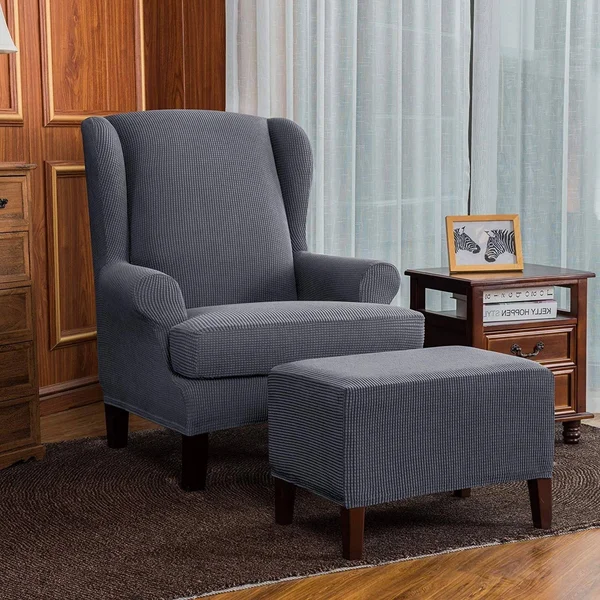 Subrtex 2-Piece Stretch Wingback Chair Covers Textured Grid Furniture Cover - Camel