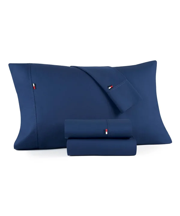 Tommy Hilfiger Signature Solid Sheet Set, Full, Dark Blue