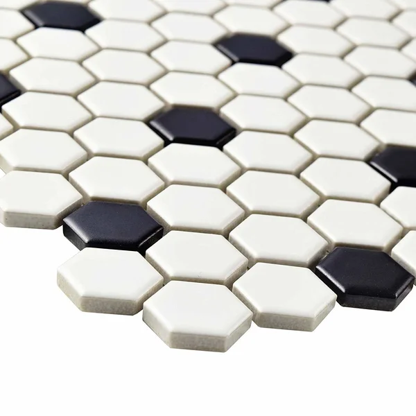 SomerTile Victorian Hex Porcelain Floor and Wall Tile - Matte White/Black Dot - 10 pack