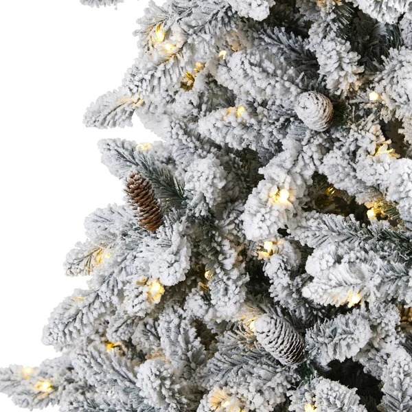 Nearly Natural 9ft. Flocked Livingston Fir Artificial Christmas Tree with Pine Cones and 650 Clear Warm LED Lights