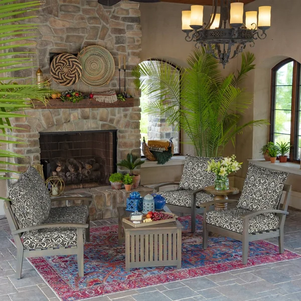 Arden Selections Black Aurora Damask Outdoor 24 x 24 in. Deep Seat Set - Size: 24 inch x 24 inch