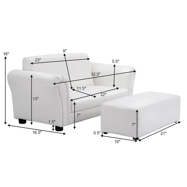 Children Sofa 2 Seat Armrest Chair Lounge with Footstool - Black