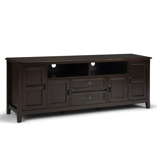 Simpli Home Burlington Farmhouse Solid Wood 72x22 TV Media Stand - Mahogany Brown
