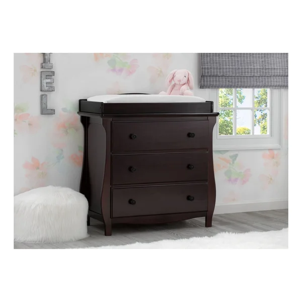 Delta Children Lancaster 3 Drawer Dresser with Changing Top Dark Chocolate