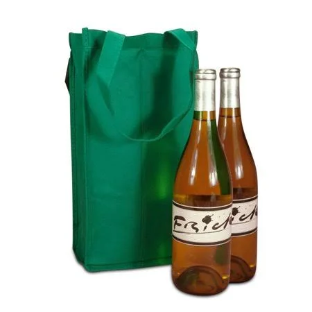 Green 2-Bottle Fabric Wine Bags 7 inch x 4 inch x 14 inch - Quantity: 25 by Paper Mart