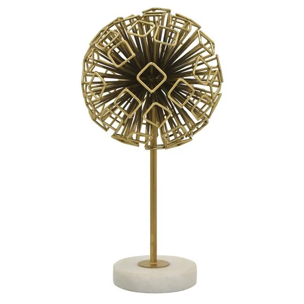 Plutus Brands Abstract Sphere w/Marble Base in Gold Metal