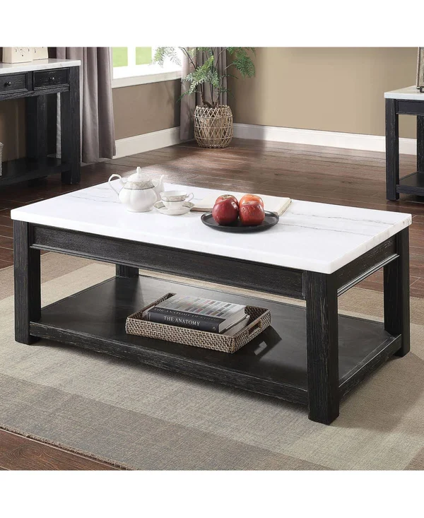 Furniture of America Benley Marble Top Coffee Table - Black