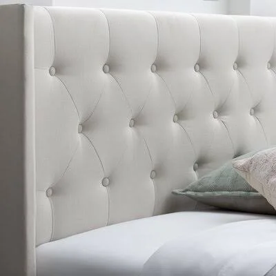 Aldo Upholstered Wingback Headboard Mistana Size: Twin - Color: Cream