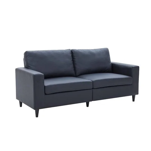 3-Seater PU Leather Couchu0026Sofa with Wood Frame and Durable Legs, Black