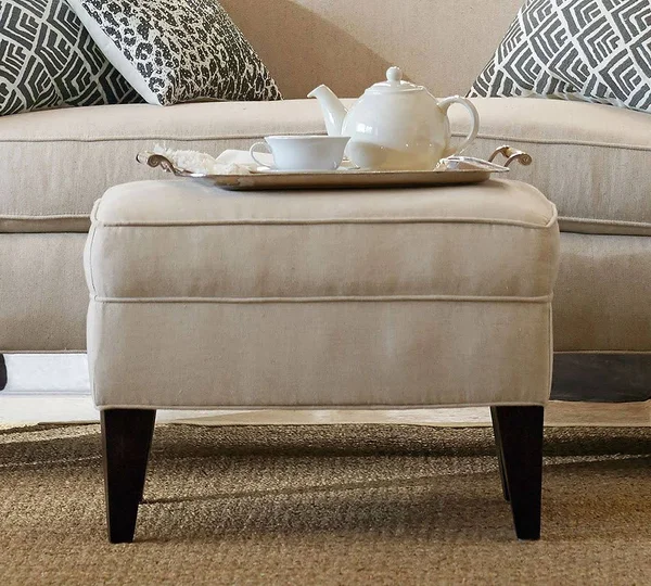 Pottery Barn Marcel Upholstered Ottoman, Polyester Wrapped Cushions, Twill Cream - Ottomans & Benches - Seating