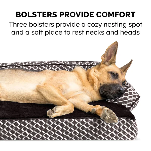 FurHaven Sofa Dog Bed - Plush & D閏or Comfy Couch Cooling Gel Foam - Jumbo Plus, Diamond Brown