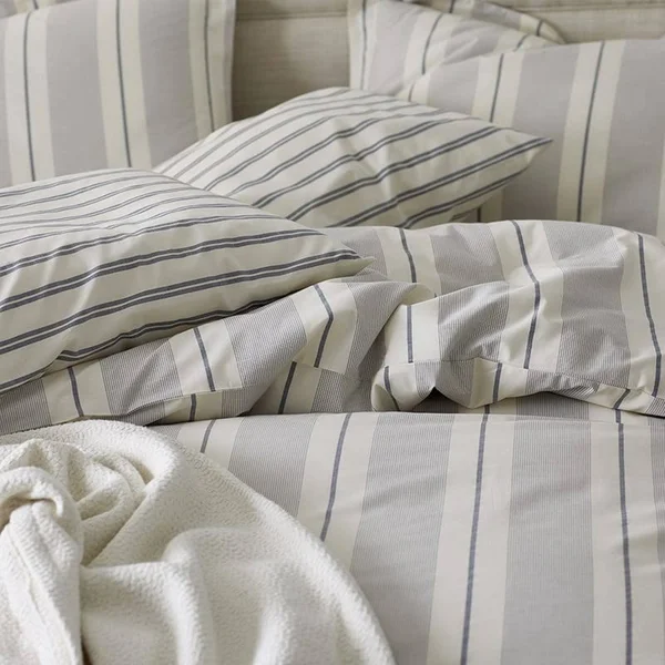 The Company Store Wide Stripe Yarn Dyed Navy Cotton Percale Twin Duvet COVER, Blue