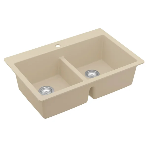 Karran Grey Quartz 33 in. 50/50 Double Bowl Composite Drop-In Kitchen Sink