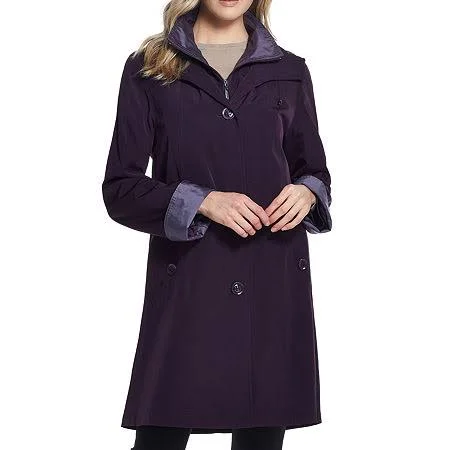 Women's Gallery Contrast-Trim Hood Rain Jacket, Size: Medium, Purple