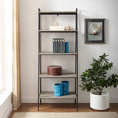 Gray Wash Industrial Ladder Bookshelf