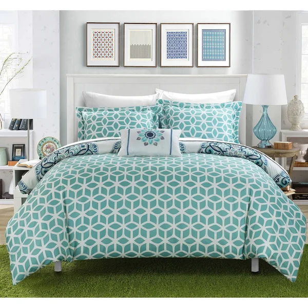 Chic Home Catalonia 8 Piece Reversible Bed in A Bag Comforter Set, Size: Full/Queen, Green