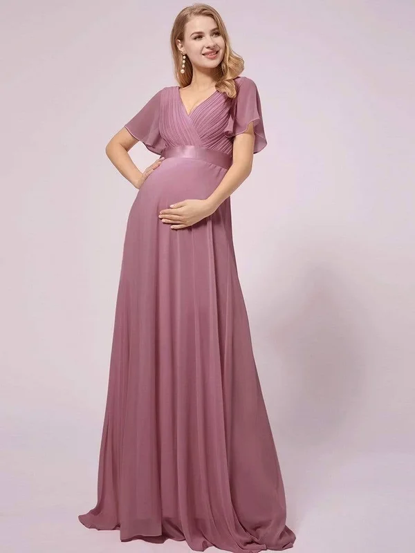 Ever-pretty Flare Sleeves Empire Waist Maxi Bump Friendly Dress Adult Female Polyester
