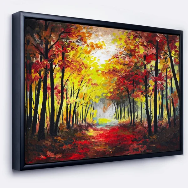 Designart ' Walk Through Autumn Forest ' Landscape Art Print Framed Canvas, Size: 42 inch x 32 inch