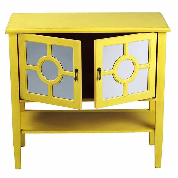 Heather Ann 2-Door Console Cabinet with Mirror Insert and Bottom Shelf Turquoise