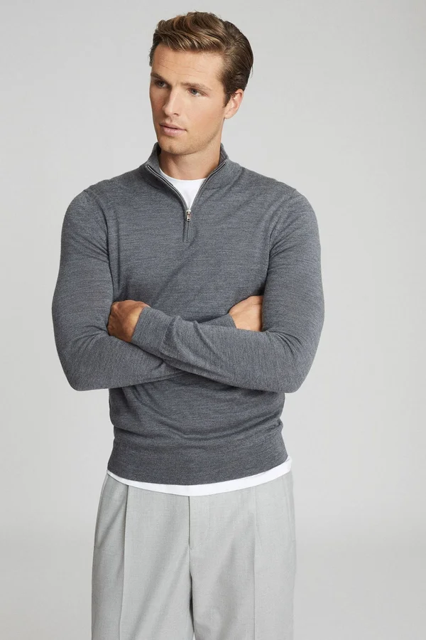 Men's Reiss Blackhall Wool Half Zip Pullover - Size Small - Grey