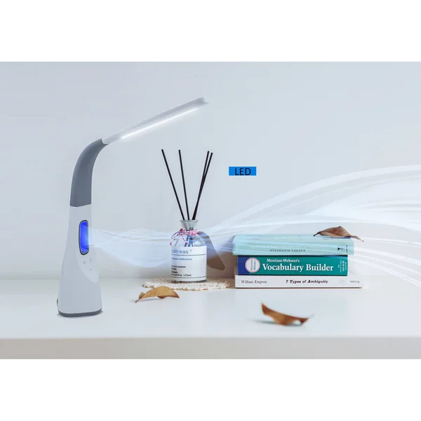 Artiva USA LED811108WFU Oxford Adjustable LED Desk Lamp with Bladeless Fan & USB Charger - White/Gray