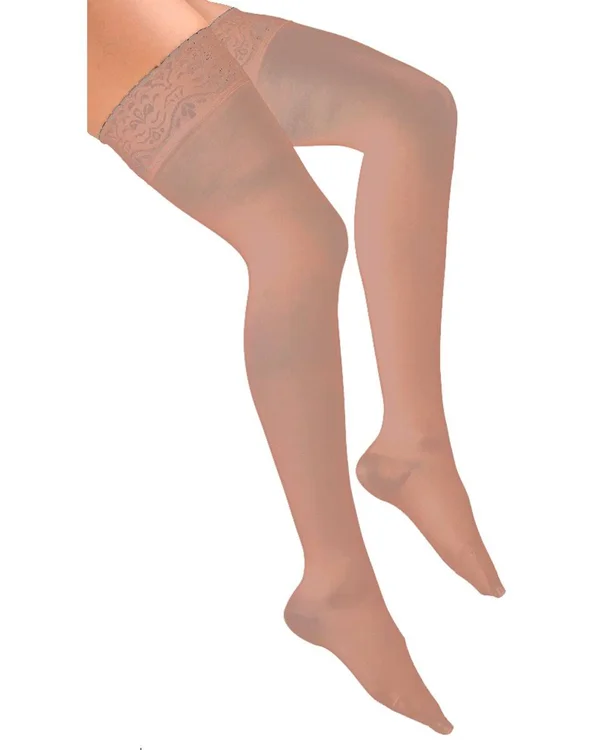 Activa 20-30 mmHg Soft Fit Thigh High with Lace Top Socks, Ivory, Queen