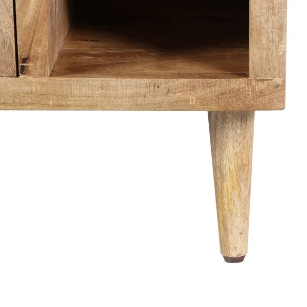 The Urban Port Transitional Mango Wood Side Table with Open Cubbies and Door Storage, Natural Brown